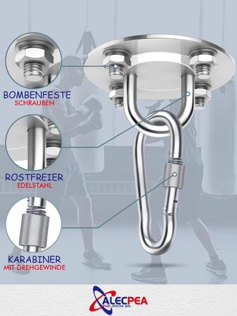 Стельові гачки ALECPEA з нержавіючої сталі для боксерських груш комплект 2 - Вантажопідйомність 400 кг - Вибухозахищене кріплення