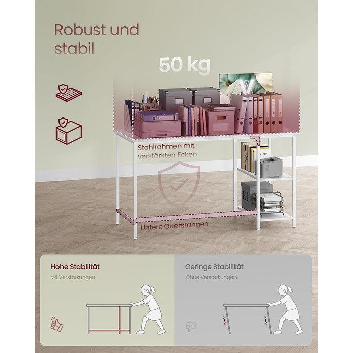 Комп'ютерний стіл VASAGLE, офісний стіл у сучасному стилі, 120 x 60 x 76 см, колір білий клен