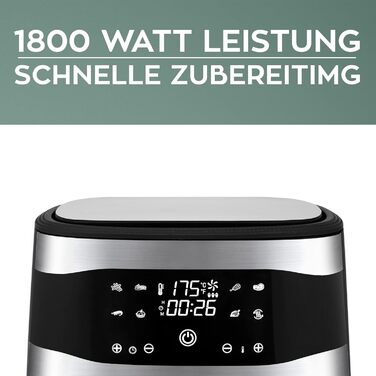 Фритюрниця HEINRICHS з нержавіючої сталі з цифровим світлодіодним дисплеєм РК-дисплей сенсорний, 8 програм 1800 Вт для фритюрниці без олії Фритюрниця Функція таймера фритюрниці, Heinrich (8 л XXL)