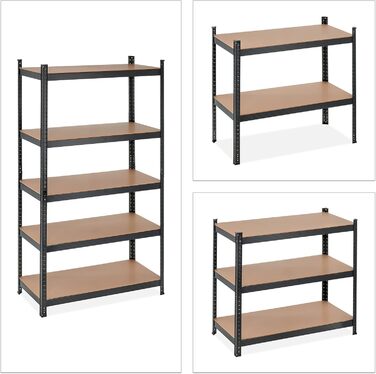 Надміцний стелаж Relaxdays, 5 ярусів, металевий стелаж для зберігання, чорний Розміри 180x100x50 см, вантажопідйомність 1250 кг, для підвалу, гаража