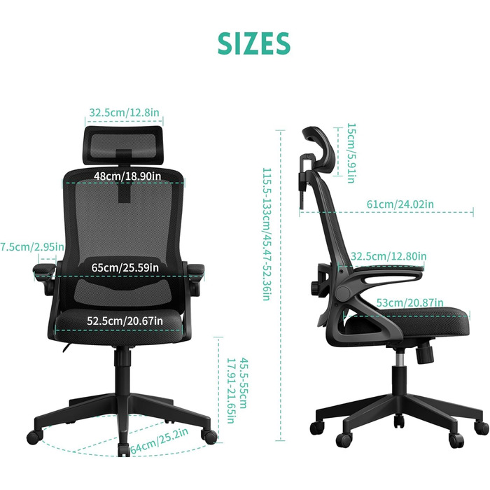 Ергономічне офісне крісло Storeo Imp, велике, сітка / тканина, чорне