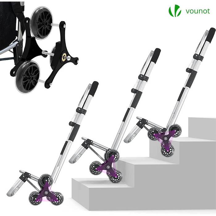 Алюмінієвий візок для покупок зі сходами, складаний, з гачком-поршнем, 6 коліс та термосумкою, водонепроникний, 58л, Чорний