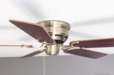 Стельовий вентилятор Kisa без підсвічування Вентилятор із тяговим перемикачем із старовинної латуні з реверсивними лопатями з рожевого та горіхового дерева, діаметр 105 см. (Колір латунь, палісандр/горіх)