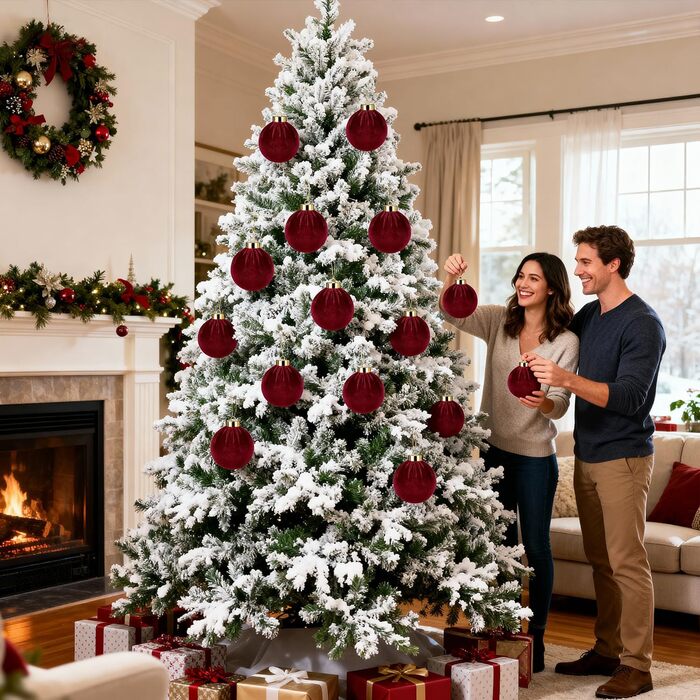 Ялинкові оксамитові кульки 12 шт бордові Miaikoe