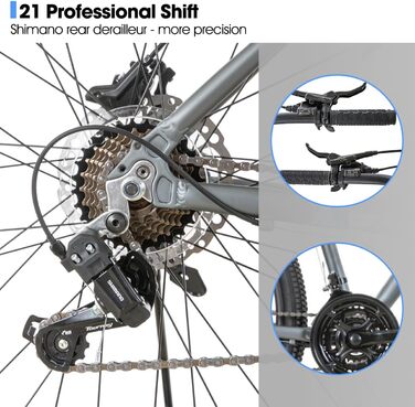 Гірський алюмінієвий велосипед Hiland, 21 передача, гідравлічні дискові гальма, амортизаційна вилка з блокуванням, колеса 27,5 дюймів, велосипед для чоловіків, дорослих та жінок, сіро-синій