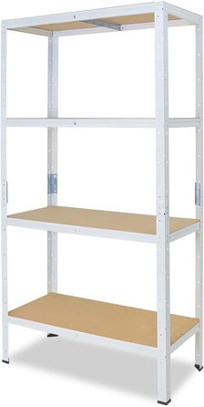 Надміцний домашній стелаж, білий/металевий стелаж з 4 полицями/металевий стелаж для підвалу, гаражний стелаж, стелаж для майстерні або стелаж для зберігання/змішаний металевий стелаж з вантажопідйомністю 175 кг В 155см / Ш 120см / Г 45см, 155x120x45