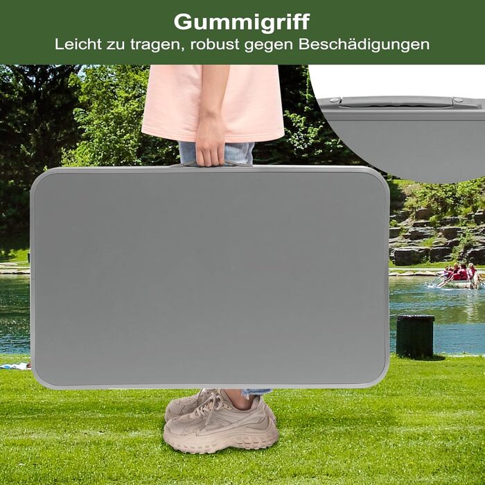 Туристичний стіл, Розкладний стіл для балкону, Бічний столик, Розкладний балконний стіл, Розкладний стіл, Садовий стіл з ручкою, Виготовлений з МДФ та металу, 80x50x70 см, Сірий