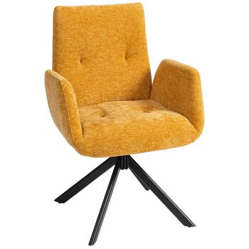 Обертове крісло HOMCOM, крісло для відпочинку з підлокітниками, імітація вовни та льону, сучасне м&39яке крісло з ґудзиками, сталеві ніжки, для вітальні, спальні, жовтий