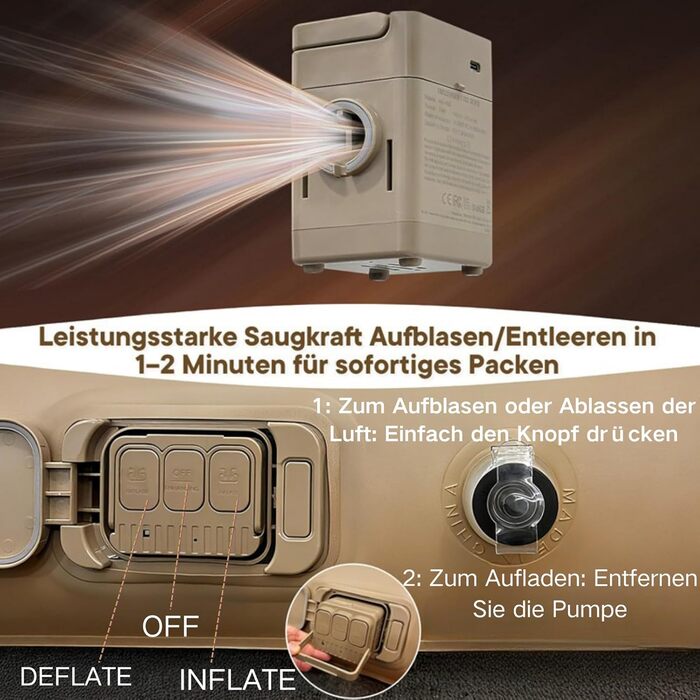 Самонадувальний надувний матрац для 1 особи з портативним насосом. Надувається всього за 2 хвилини та має м&39який матовий верх. Надувний матрац для кемпінгу та використання гостями. 20010020 см, макс. 500 кг. 1 особа.