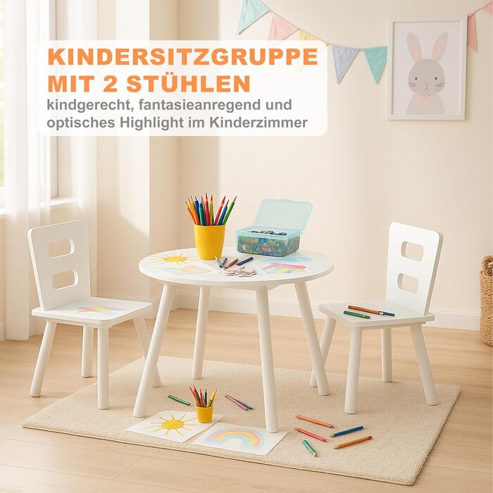 Дитячий комплект сидіння Relaxdays, дитячий стіл з 2 стільцями, з місцем для зберігання, для хлопчиків та дівчаток, дитячий куточок для сидіння, МДФ, білий
