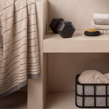 Килимок для ванної mve Eden з картатим візерунком, 60 x 100 см, виготовлений зі 100 бавовни, натуральний / чорний, натуральний одинарний