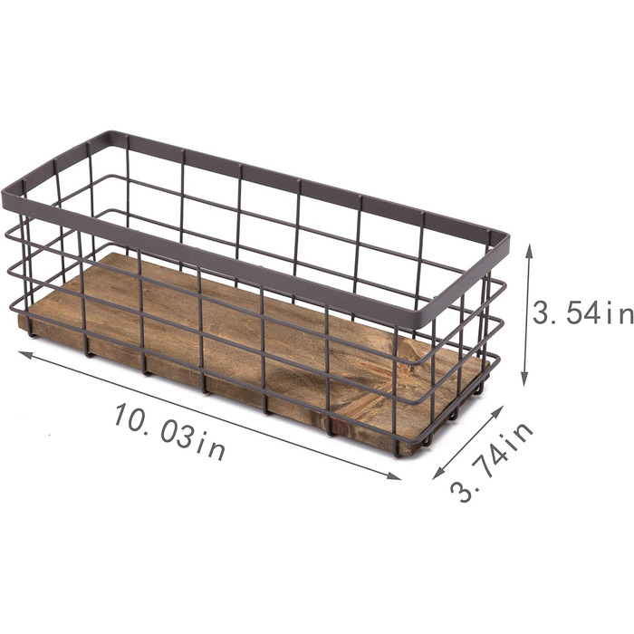 Невеликий металевий дротяний кошик для зберігання, знімна дерев'яна основа, кошик для зберігання для кухонних шаф, ванної кімнати, комори, гаража, пральні - коричневий коричневий 1 упаковка