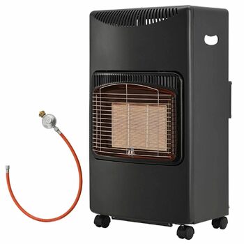 Газовий обігрівач LPG потужністю 4200 Вт, включаючи комплект регулятора тиску газу Газовий обігрівач, радіаційний обігрівач, газовий нагрівальний блок, балони з бутаном та пропаном до 15 кг Тільки для зовнішнього використання