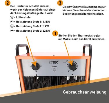 Тепловентилятор 22000 Вт - Електричний обігрівач - 3 режими нагріву - Монітор замерзання - Ідеально підходить для будівельного май
