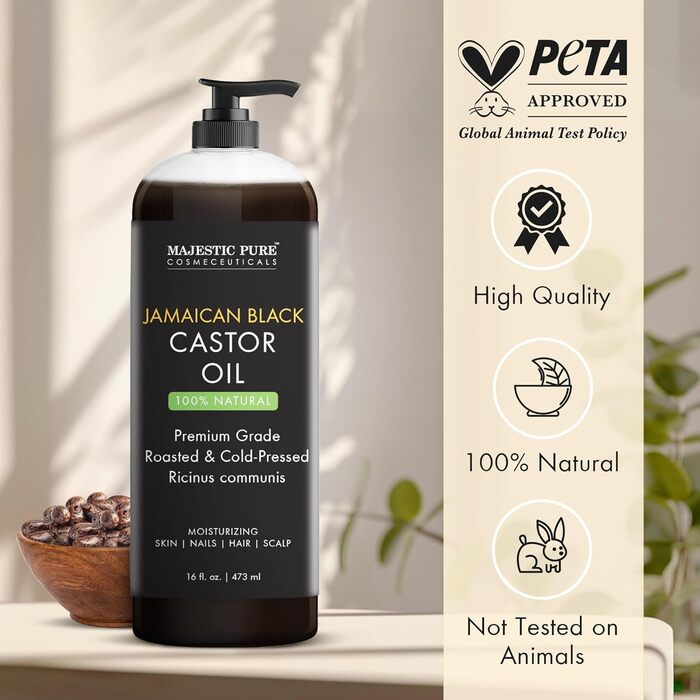 Ямайська чорна касторова олія Majestic Pure, холодного віджиму, 100% натуральна, 473 мл