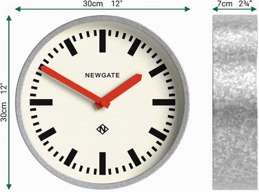 Настінний годинник NEWGATE Luggage Сучасний ретро-вокзальний годинник 30 см Глибоко цинкований металевий корпус із червоними стрілками Винтажний стиль для кухні, вітальні або офісу