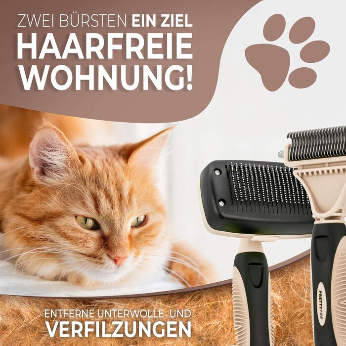 Набір професійних щіток для котів Pretty Paw I Набір для грумінгу котів - 100 гігієна та комфорт завдяки заокругленим масажним щетинам I Щітка для оптимального розчісування короткої та довгої шерсті I Щітка для підшерстя