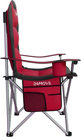 Складаний кемпінговий стілець 24MOVE, вантажопідйомність до 150 кг, складний рибальський стілець, м&39який стілець з підлокітниками, тримач для напоїв кишеня, висока спинка, пляжний стілець, складаний табурет, червоний