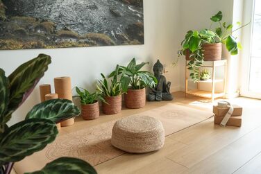 Декоративний пуф-табурет подушка для сидіння в стилі татамі, плетена з джуту пуф у стилі бохо круглий табурет 40 см x 15 см, натуральний колір