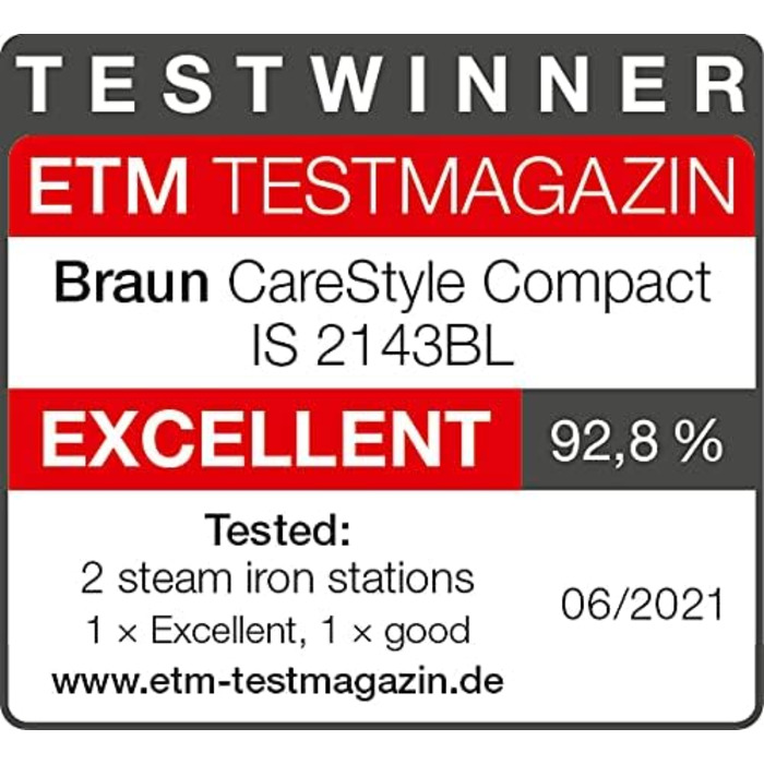 Парова прасувальна станція Braun CareStyle Compact IS 2143 BL - парова праска з підошвою FreeGlide 3D, вертикальна подача пари, 24