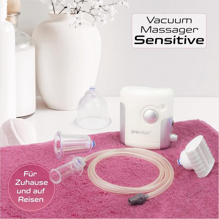 Вакуумний масажер prorelax SENSITIVE Антицелюлітний пристрій для красивої та здорової шкіри Електричний масаж чашечками В комплекті 3 присоски різного розміру Регульована потужність всмоктування