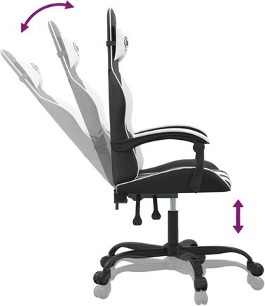 Зручне ігрове крісло з регульованим сидінням та функцією нахилу спинки - Чорний/Білий - Штучна шкіра - 57,5 x 59,5 x (121-131) см Ігрове крісло, модель 3143895