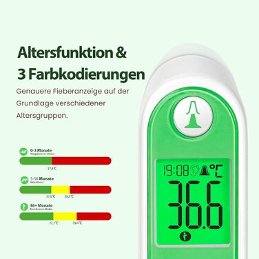 Вушний термометр для немовлят, вушний клінічний термометр з точністю віку та кольоровим відображенням температури, цифровий інфрачервоний термометр з 21*одноразовими захисними ковпачками (зелений)