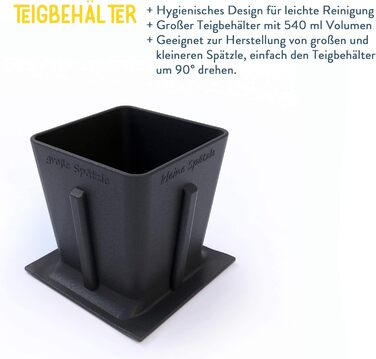 Слайсер Rhrspatz з нержавіючої сталі Spaetzle з функцією перемішування, дуже великий контейнер для тіста, готуйте шпецле в 4 рази