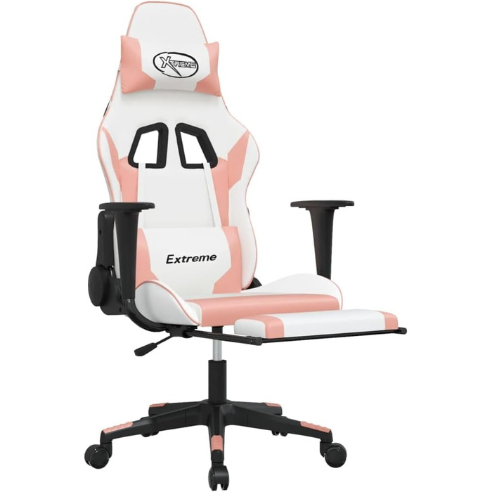 Геймерське крісло, офісне крісло, з підставкою для ніг, білий та рожевий, штучна шкіра