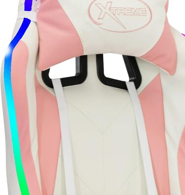 Ігрове крісло з RGB-підсвічуванням, офісне крісло, ігрове крісло, письмове крісло, обертове крісло, рожево-чорна штучна шкіра