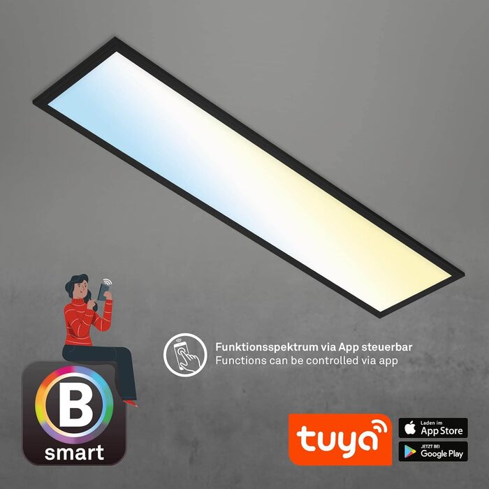 Розумна світлодіодна стельова панель BRILONER Smart Home, сумісна з Alexa, регулювання колірної температури (теплий-холодний білий), 100x25x6,6 см, чорна