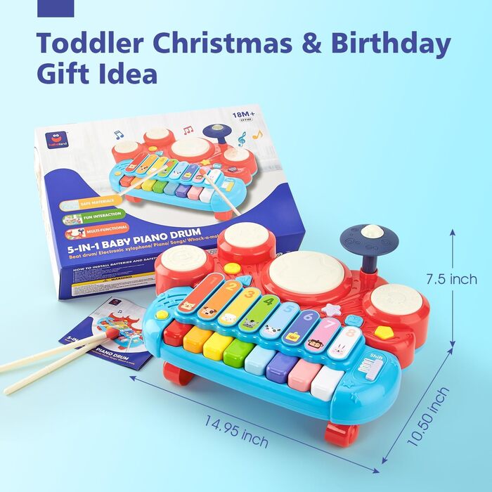 Дитяча музична іграшка Hahaland 5 в 1 Дитина від 1 2 3 4 5 років Дитяча іграшка ксилофон і барабан від 18 місяців Дівчинка Хлопчик