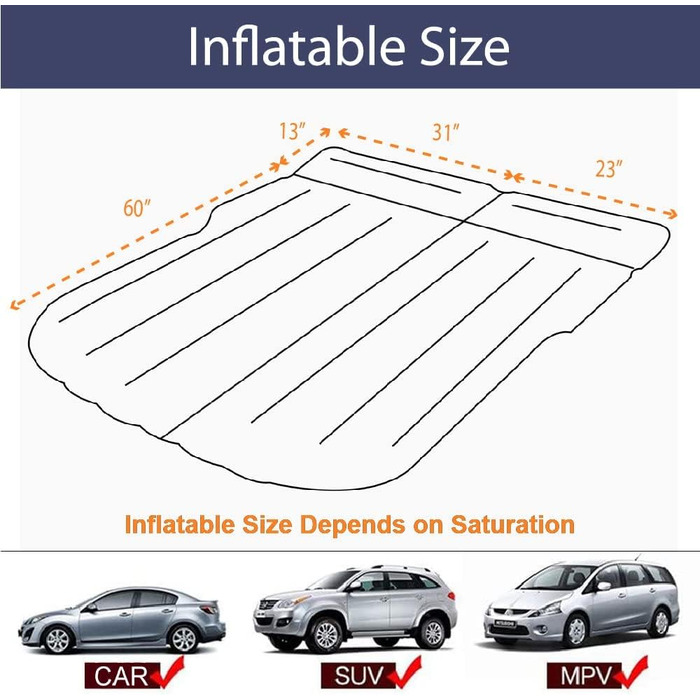 Надувний матрац InflatFun SUV, Потовщене ліжко автомобіля, Надувний автомобільний матрац, Портативне надувне ліжко для автомобіля з електричним повітряним насосом, Кемпінговий матрац з флокованою поверхнею (синій) Suv Blue