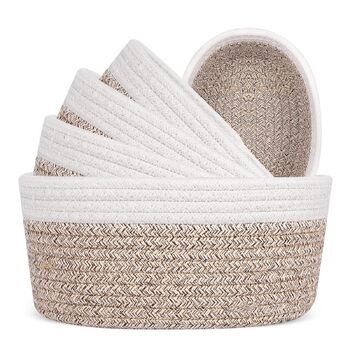Кошики для зберігання з плетеної бавовняної мотузки Verdenu, набір з 5 шт. , кошики для зберігання з бавовняної мотузки, плетені кошики для зберігання, полиці-кошики для ванної кімнати, спальні, дитячої кімнати, вітальні (двоколірні)