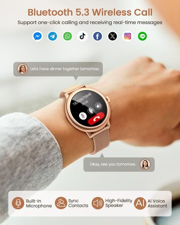 Жіночий смарт-годинник RUXINGX, маленький круглий фітнес-годинник із функцією телефону, сенсорний екран AMOLED 1,19 дюйма, цілодобовий монітор серцевого ритму, відстеження SpO2, моніторинг менструального циклу, відстеження сну, калорії, крокомір, сумісний