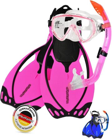 Набір для сноркелінгу AQUAZON Miami, набір для плавання, набір для дайвінгу, маска для дайвінгу з загартованими лінзами проти запотівання, силікон, напівсухий сноркель, регульовані ласти для дітей, темно-синій, розмір 27/31