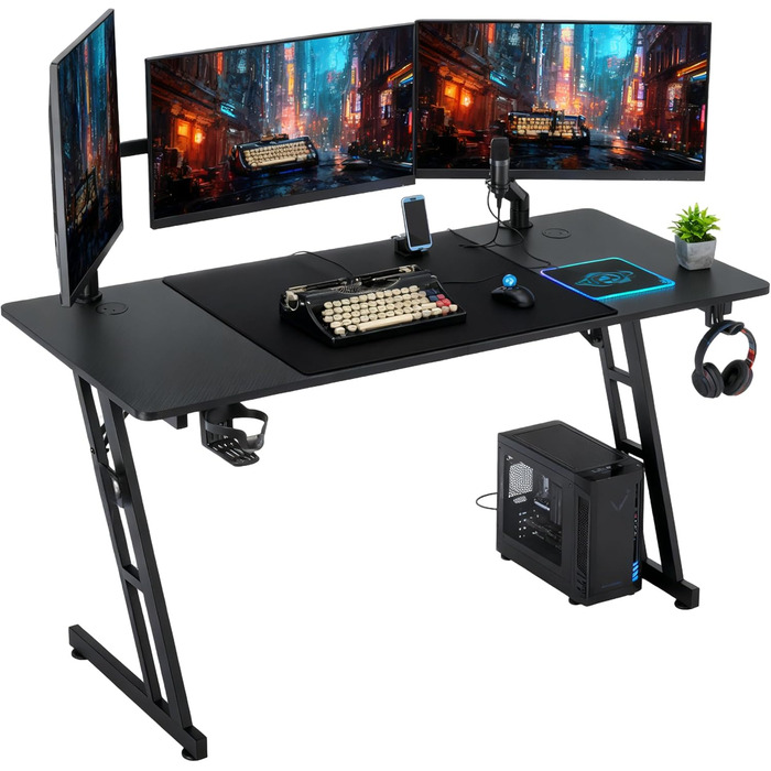 Ігровий стіл Suusonly, 140 x 60 см, МДФ / сталь / вуглецеве волокно, чорний