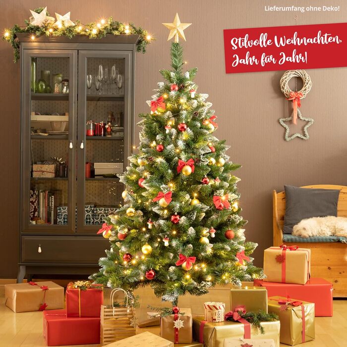 Штучна ялинка Високоякісна дерев&39яна підставка реалістичні гілки, хвоя з декоративним снігом та справжніми сосновими шишками Штучні ялинки, 180 см або 220 см. Ялинка 180 см.