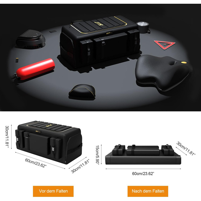 Органайзер для багажника ErgoCar, сумка для автомобіля з оксфорду, трьохсекційний, складаний, великої місткості, для авто/позашляховика/вантажівки (чорний, 70 л з бічними кишенями) Чорний 70л з бічними кишенями