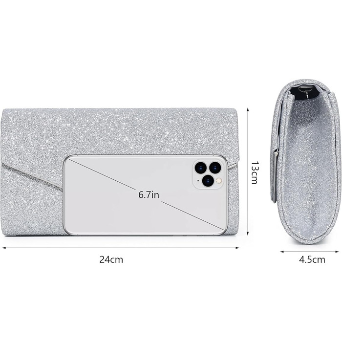 Жіночий клатч Mooedcoe з блискітками, елегантна срібна вечірня сумочка зі знімним ланцюжком маленька сумочка, стильна для весіль, вечірок, балів