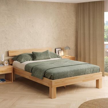 Ліжко Skølm Floki з масиву дерева 140x200 см з бука - високоякісний каркас ліжка - каркас ліжка з узголів&39ям - дерев&39яне ліжко з натуральним промасленим покриттям - ліжко 140x200 см, підходить як двоспальне ліжко - футон 140x200 см з узголів&39ям