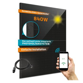 Фотоелектрична система KAISER 800 Вт для балкону, включаючи інвертор - Повний комплект сонячної системи в повністю чорному дизайні - Сонячні модулі &quotпідключи та працюй&quot - включаючи аксесуари та кабель 7 м - Керування через застосунок