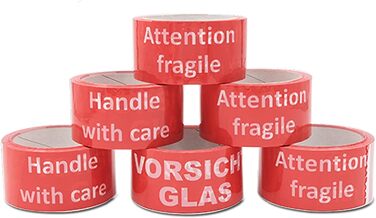 Посилкова стрічка Verpacking Warning Glass довжиною 66 м Тихе розгортання Сильна адгезійна міцність (6 рулонів)
