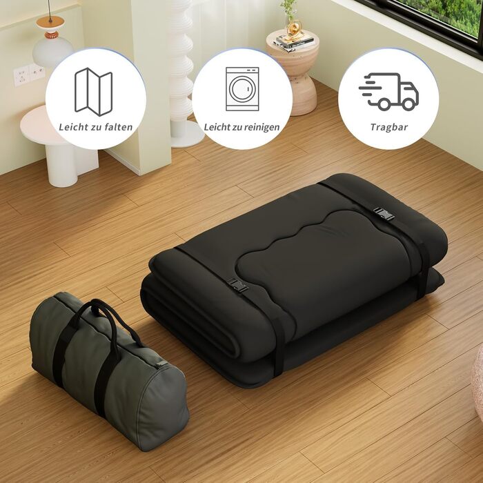 Японський матрац футон, складний татамі, портативний килимок для сну з сумкою та ремінцем, матрац на підлозі, потовщений матрац для сну, кемпінговий матрац (Чорний YU1, 120x200см) Чорний Yu1 120x200см