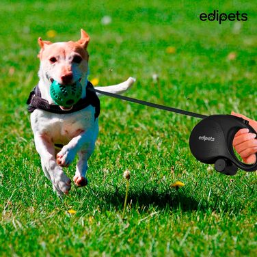Поводок-рулетка для собак Edipets, висувний, 5 м / 8 м, гнучкий, для дресирування та прогулянок, для малих, середніх та великих порід (Чорний, 5 метрів)
