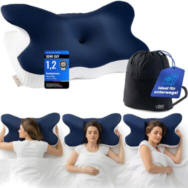 Подушка для шиї Home Vibez з піни з ефектом пам&39яті, полегшує біль у шиї та плечах, ергономічний дизайн, ортопедична подушка для шиї з охолоджувальним чохлом для всіх положень сну, включаючи дорожню сумку