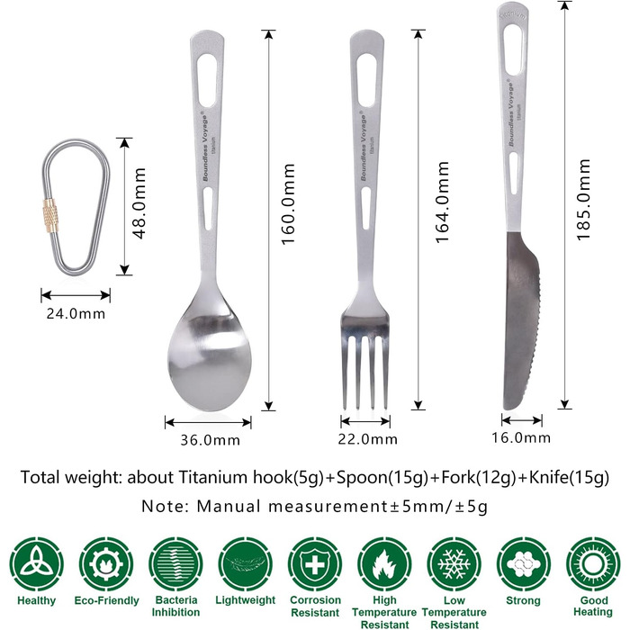 Набір столових приборів для кемпінгу Титановий відкритий польовий столовий прибор Кухонний посуд Виделка Ложка Ніж для свинини Пал