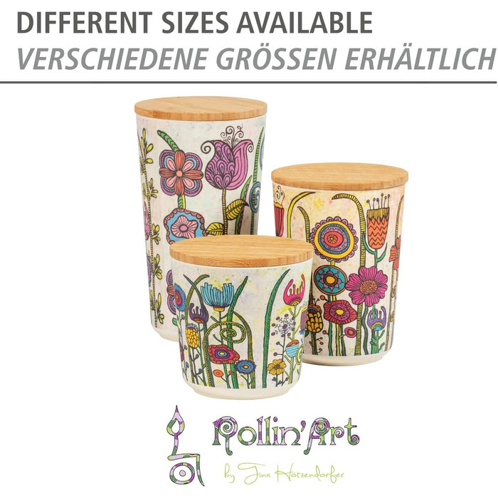 Контейнер для зберігання квітів WENKO, контейнер для зберігання продуктів у квітковій формі з кришкою з бамбука, герметичне зберігання продуктів на кухні, без BPA, місткість 0,95 літра, Ø 10,5 x 18,5 см, різнокольоровий