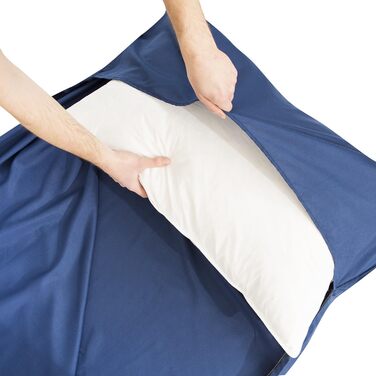 Ультралегкий спальний мішок 2-в-1 із блискавкою (лівий або правий) тонкий, зручний дорожній спальний мішок та дорожня ковдра XL в одному - літній спальний мішок, внутрішній спальний мішок темно-синього кольору - блискавка праворуч