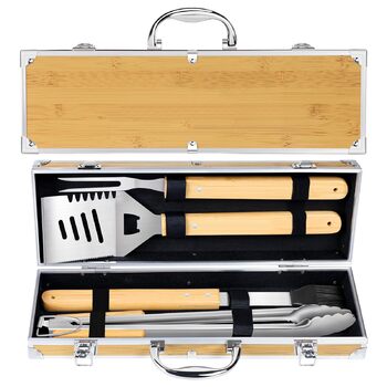 Набір інструментів для гриля барбекю, 4-предметний набір інструментів для гриля з нержавіючої сталі для грилювання на свіжому повітрі, кемпінгу, набір для гриля, подарунки для чоловіків на День батька, дні народження з футляром для зберігання, загальний